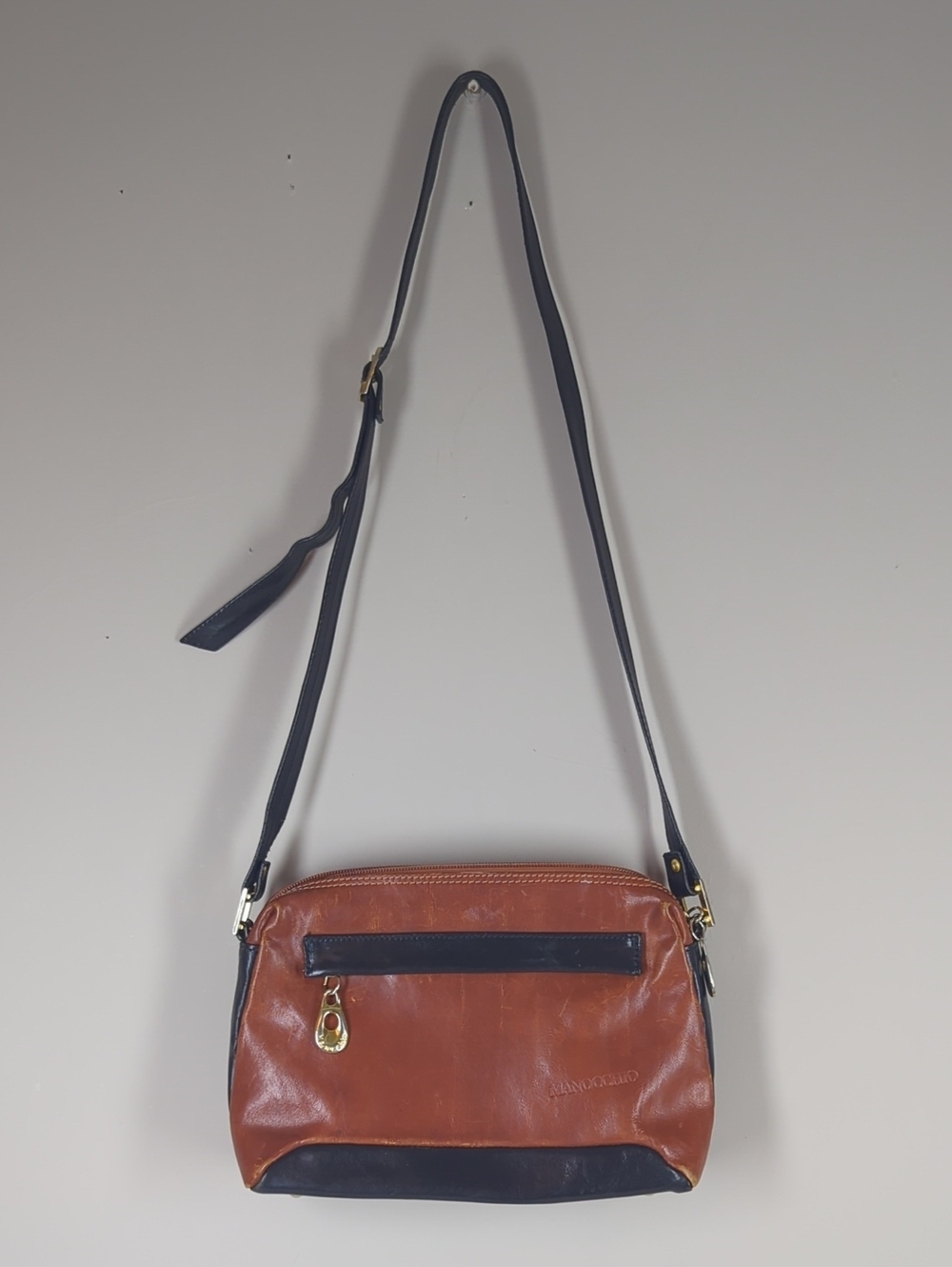 Vintage Manocchio Leather Two-Tone Brown & Black Crossbody Shoulder Bag